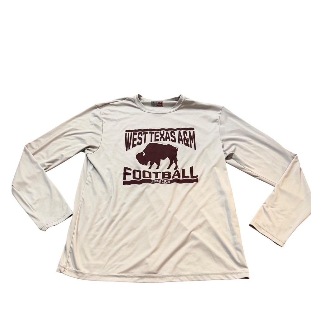 A4 West Texas A&M Buffaloes Football Long‎ Sleeve Shirt Mens Large Grey Maroon